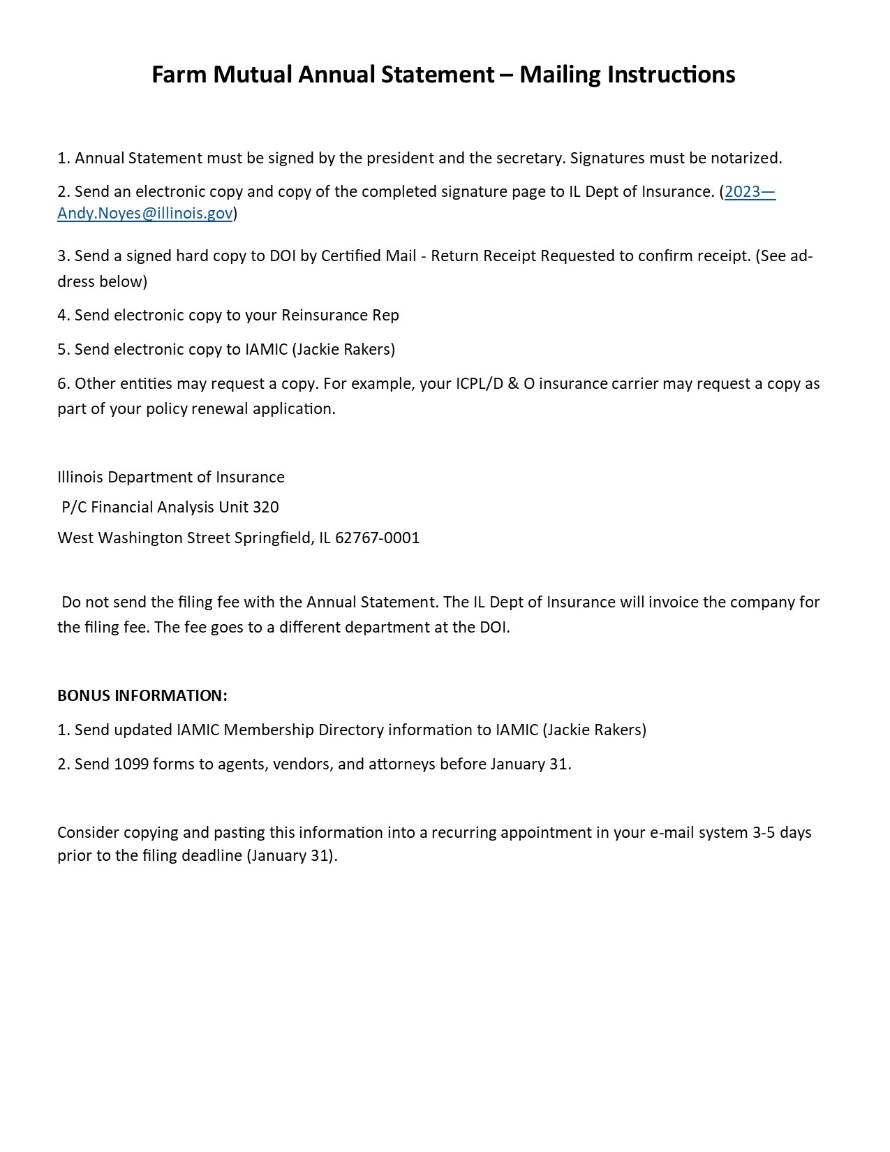Annual Statement Instructions