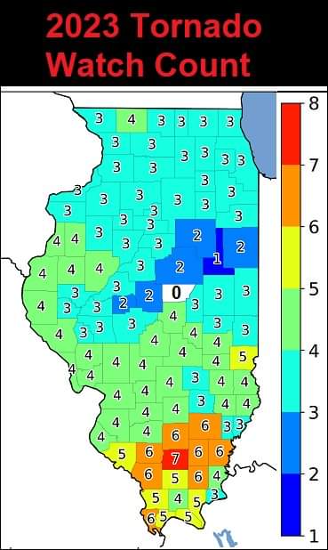 2023 Tornado Watch By County